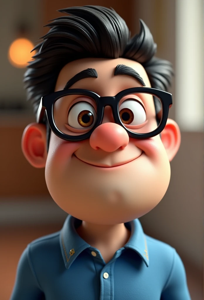 Cartoon character of a man in black glasses and blue shirt, animation character, stylized character, animation style rendering, 3d stylized, Arnold Maya rendering, Stylized 3D rendering, toon render screenshot, 3d character, 3d character, Stylized 3D rendering, 3D character rendering, cartoon character, Personagem de close up, character posing,  (Pixar-style) (master part:1.2) (bokeh) (best qualityer) (skin detailed) (detailed texture) (8k) (Argilla) (cinematic lighting) (sharp focus