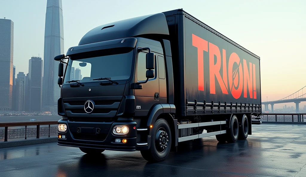 Ultra-realistic black van truck with lettering on the body: "Let&#39;s go by truck"