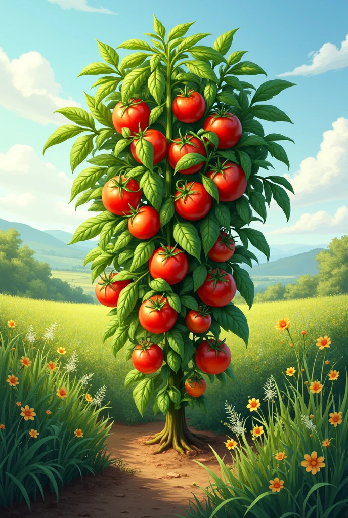 illustration, a tomato plant in the field