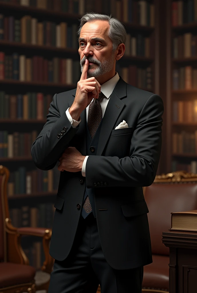 A educated man .standing finger on his lips