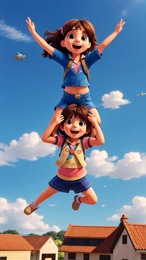 Solo, child, girl, , free fall, aeroplane, Happy, laughing, 