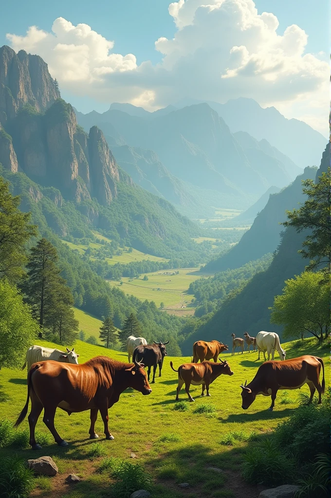 Pic of Ruler area of Pakistan with cattle on sunny day with lots of nature environments