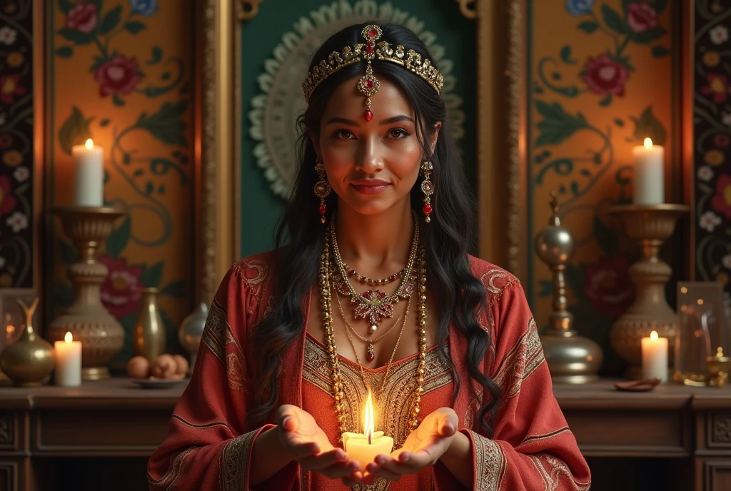 realisitic、high resolution、Real、Woman、50th Generation、femme、Spiritist medium、Shaman、mexican person、Beauthfull、ceremony、Pray、witch、visit to the sanctuary
