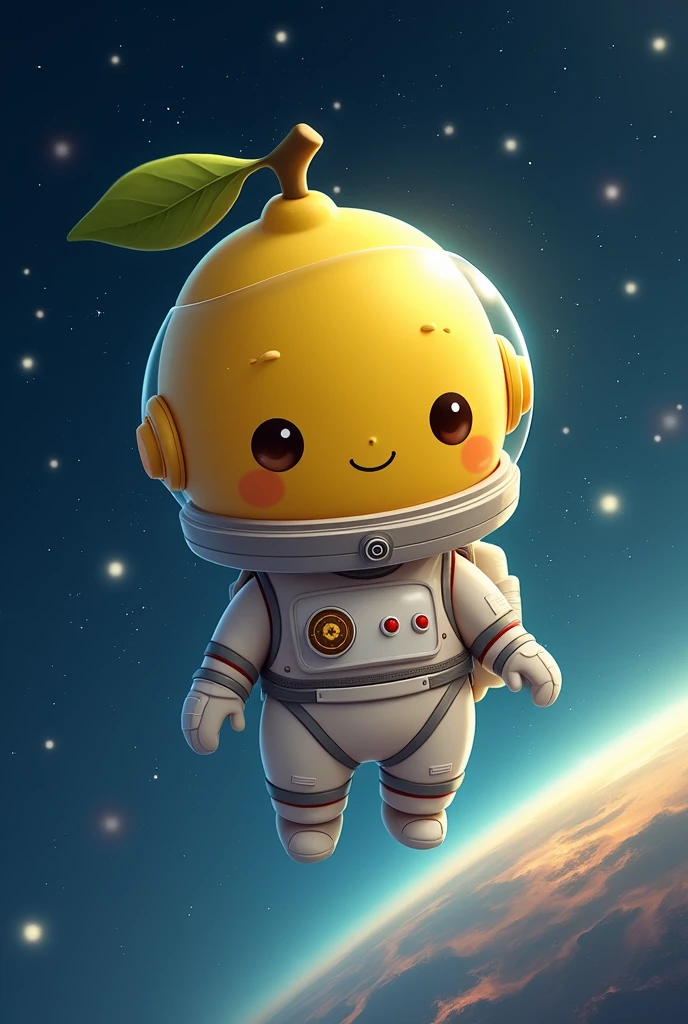 draw a lemon stylizedly, cutest and unique, a lemon is flying in space with spacesuit