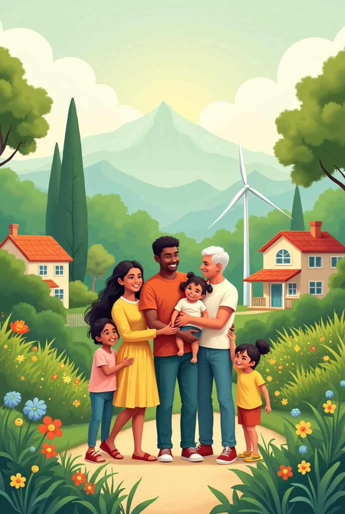Make an image to put on a children's shirt with the following theme: Family and society environment, and behind the shirt put the second sentence: Make of "environment" yours "Livelihood". for shirt