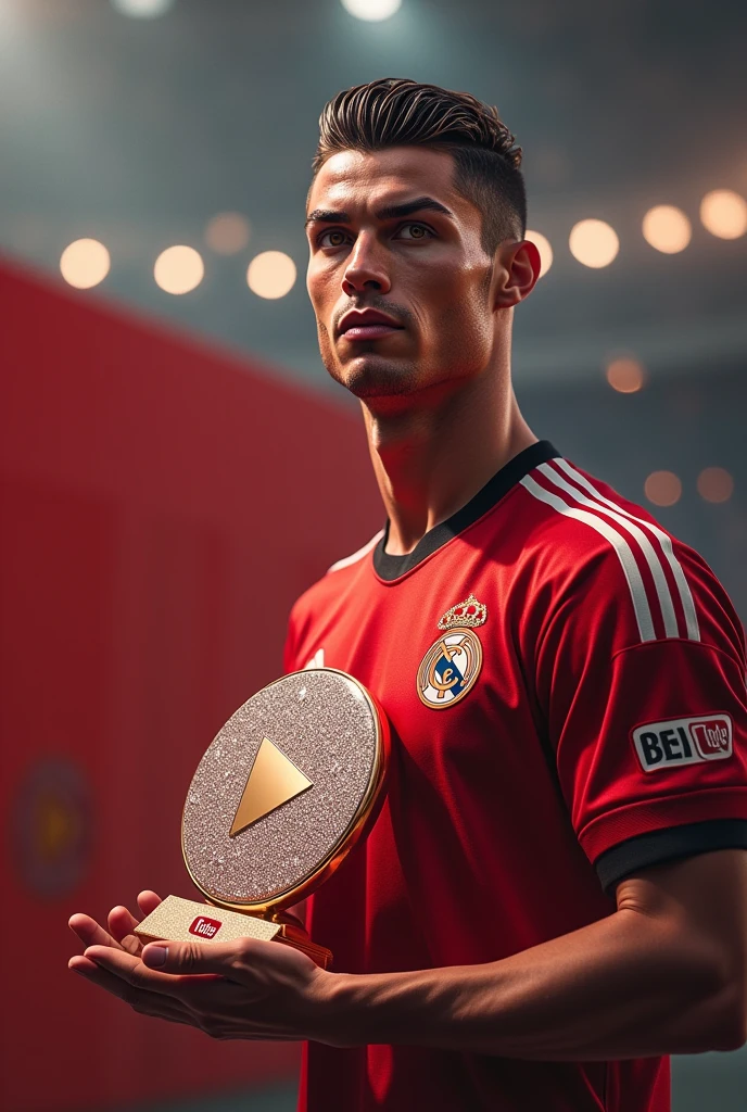 christian ronaldo with youtube giving diamond youtube play button