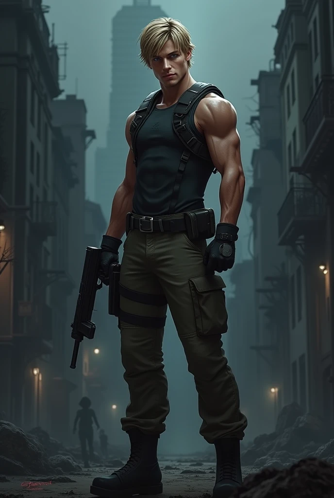 Chris redfield doesn&#39;t wear pants, big cock cums In the night city, neon lights
