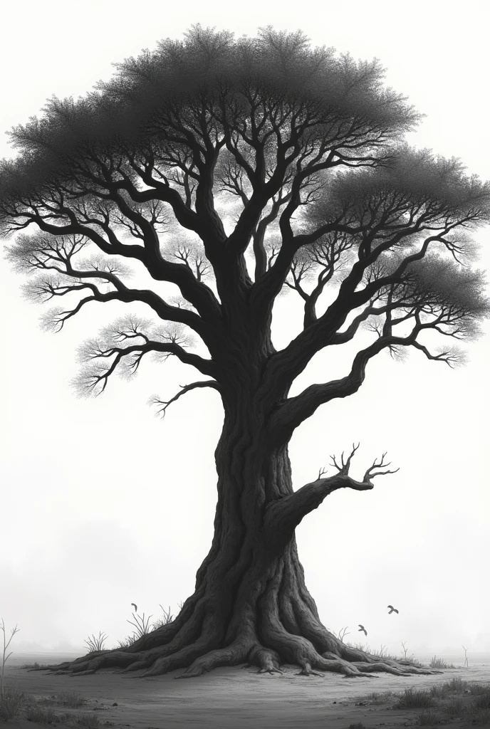 Draw me a tree that represents Ethiopia in black and white