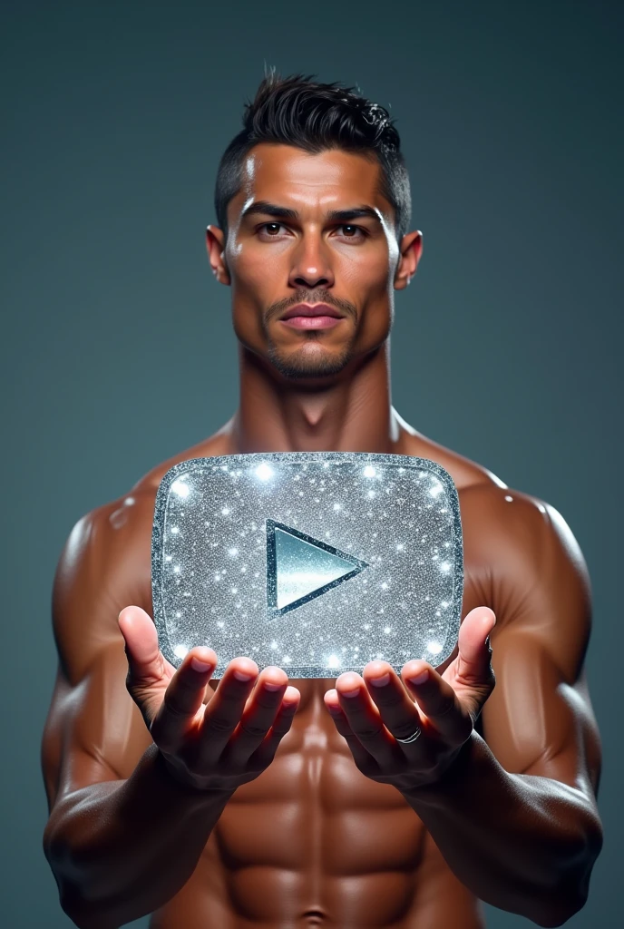 christian ronaldo with youtube giving diamond youtube play button box