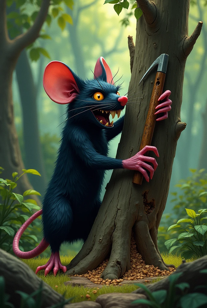 The black rat cut down the tree
