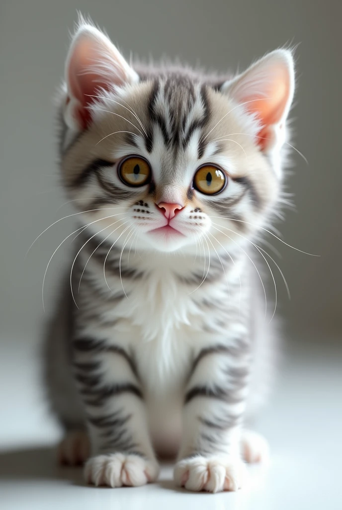 (photorealism:1.2) Make an image of a gray and white 3 month old kitten with yellow eyes
