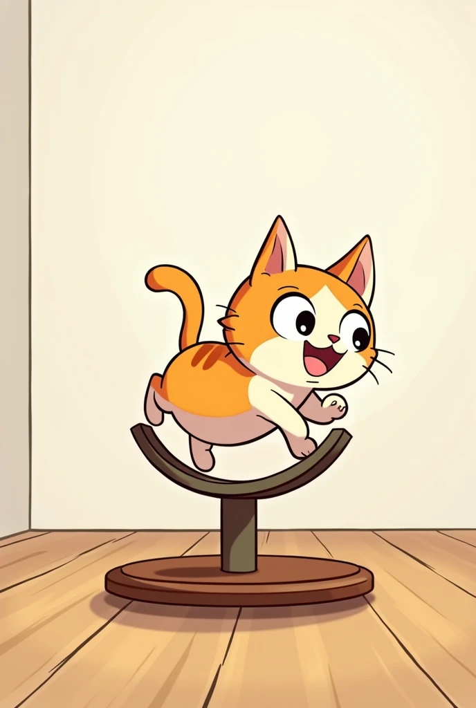 Cat、Mascots、Anime Style、Cat Wheel Speed、Brown floor、In a room with white walls