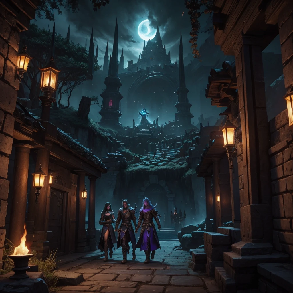 
#### **Housing & business:**
- **The Shadow Fortress:** Residencia de Thalassa Island, a bastion where all important decisions are made and the amulet of lineage is kept.
- **Eternal Night Market:** An underground market where dark artifacts are traded, grimoires, and resources of the Ignis continent. Only accessible to the worthy.
- **Temple of Darkness:** A place of meditation and training where Night Elves hone their skills in dark magic and combat..
- **The Tavern of Silence:** A place hidden beneath the shadows where secrets and alliances are exchanged in whispers.

---

#### **History of the City:**
Draenor was once the beating heart of the Night Elves in Ignis, a city where daylight never penetrated. Founded by the ancient order of Night Elves, Draenor thrived as a center of dark power and knowledge. However, The cataclysm that devastated Ignis brought with it betrayal and destruction. Thalassa Island, one of the last heirs of this order, has sworn to remain