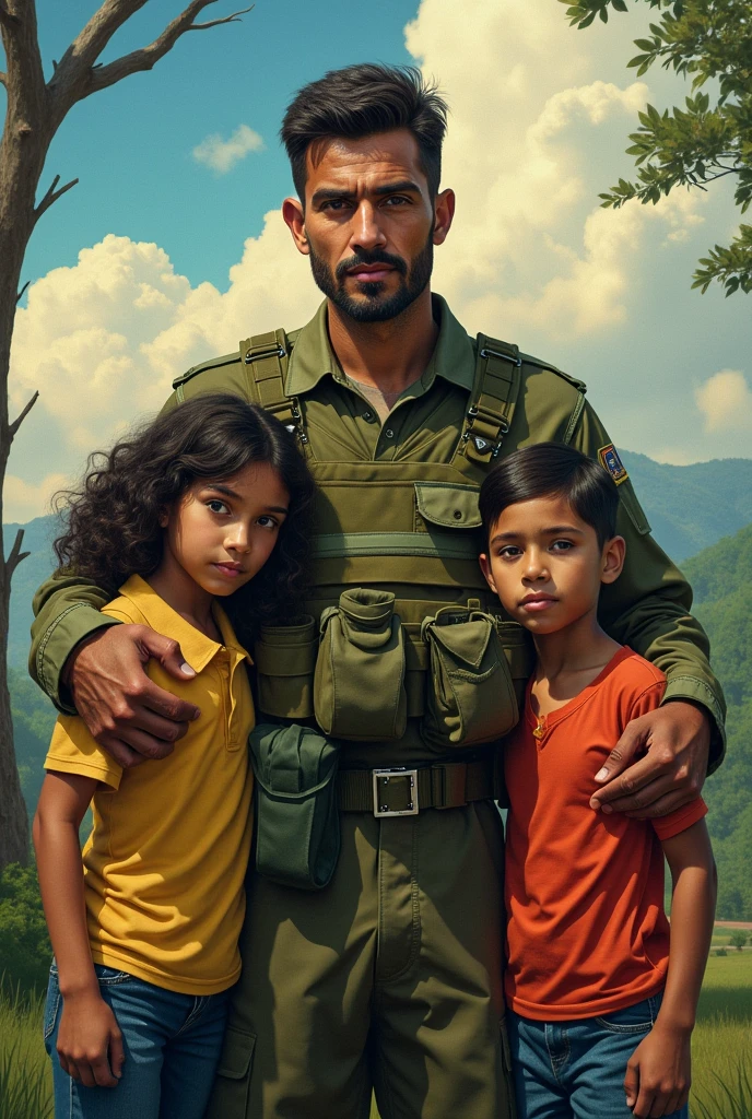 Draw a Brazilian soldier , with your family