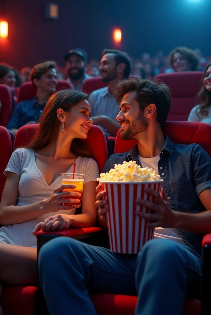 When two couples are sitting in the cinema, the girl should hold the drink and the boy should hold the popcorn.