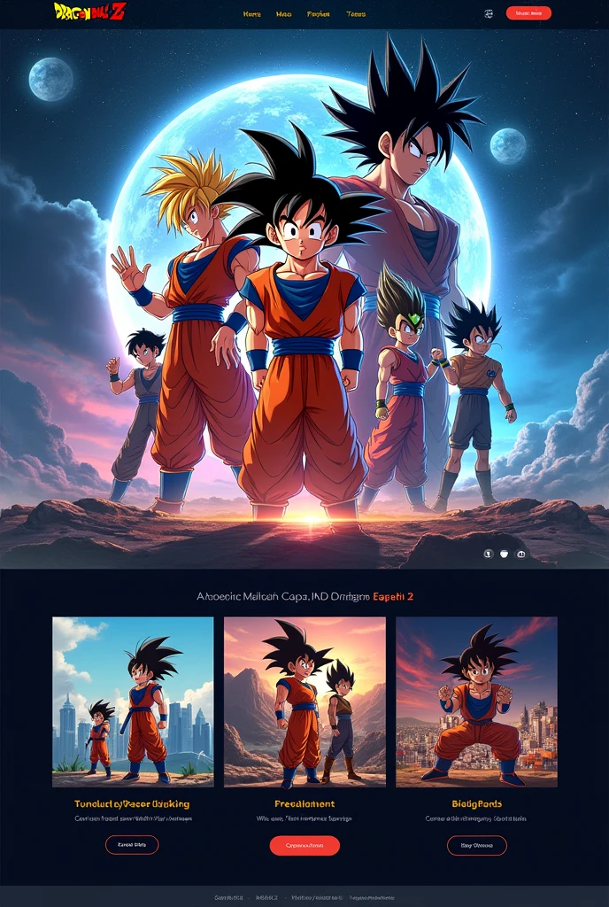Crea una landing page de dragon ball z moderna