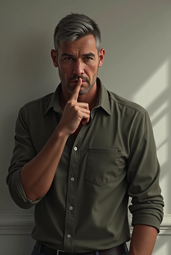 A man standing finger on his lips