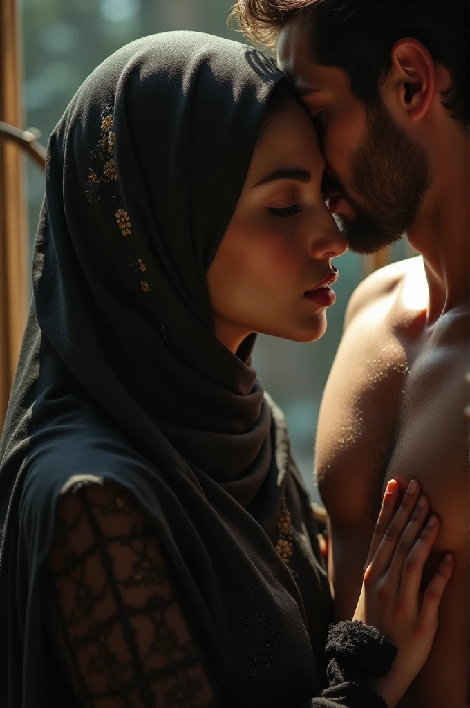 A hijab girl seducing a man