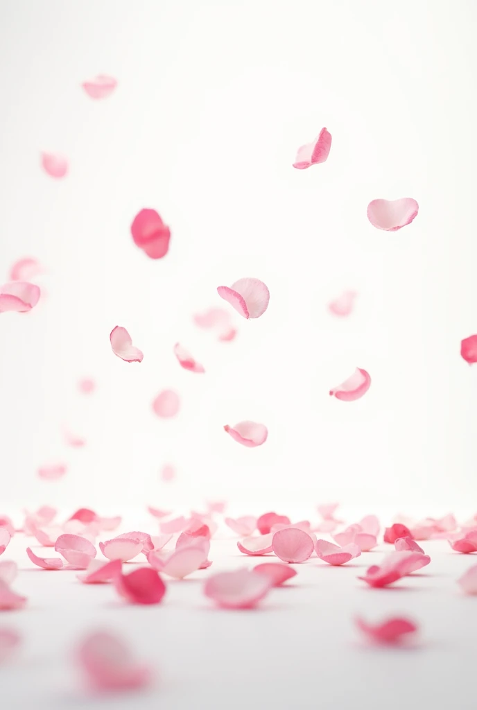 Mini rose petals falling on white background