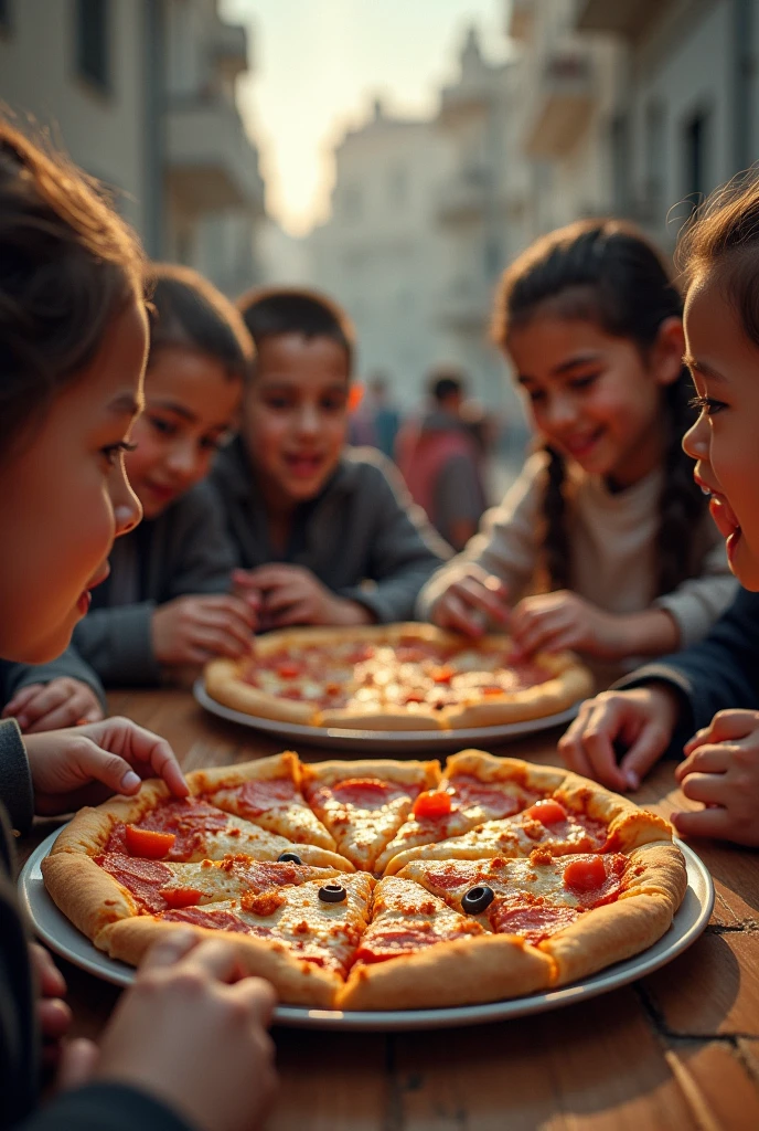 People enjoying meal of dominos and its all about the happenings in Palestine and child are hungry and this all with the current situation of palstine