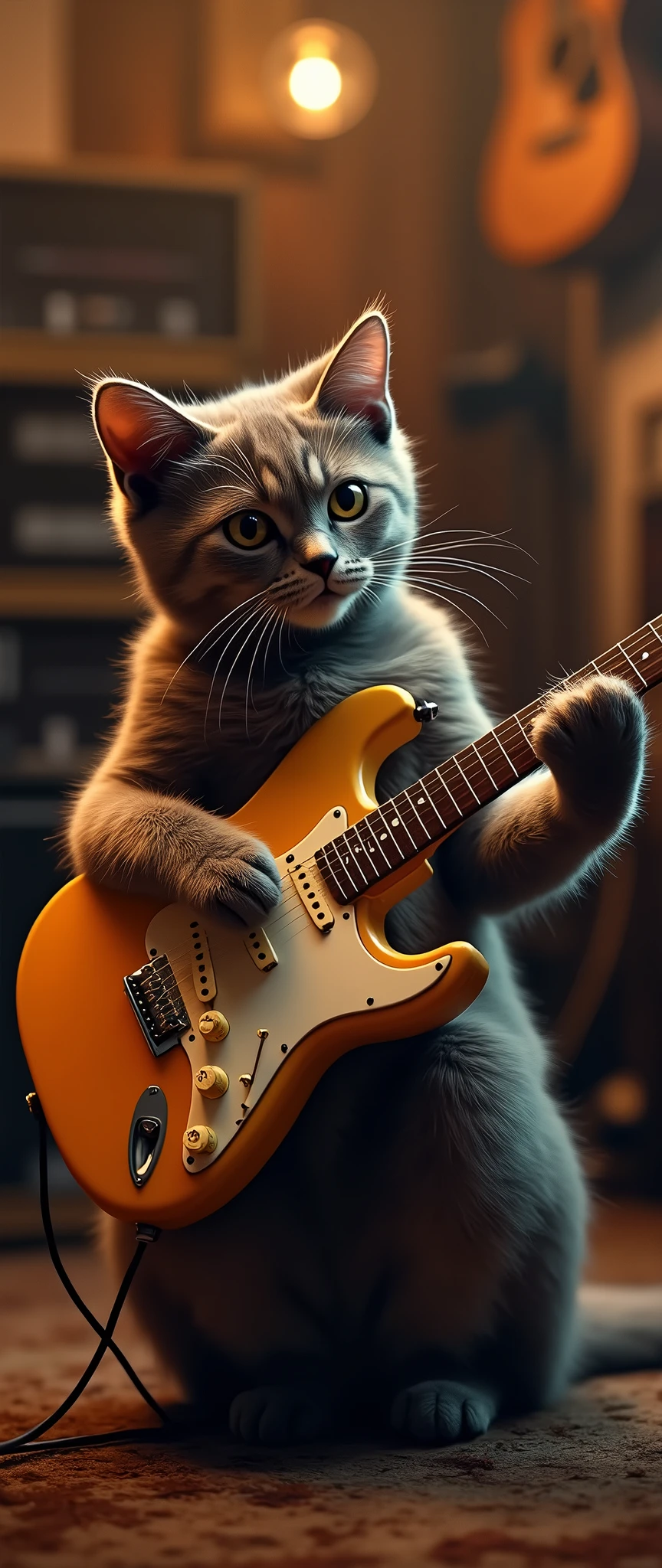 A cat playing a Stratocaster　Highest quality
