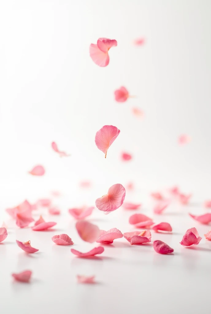 Mini rose petals falling on white background 

