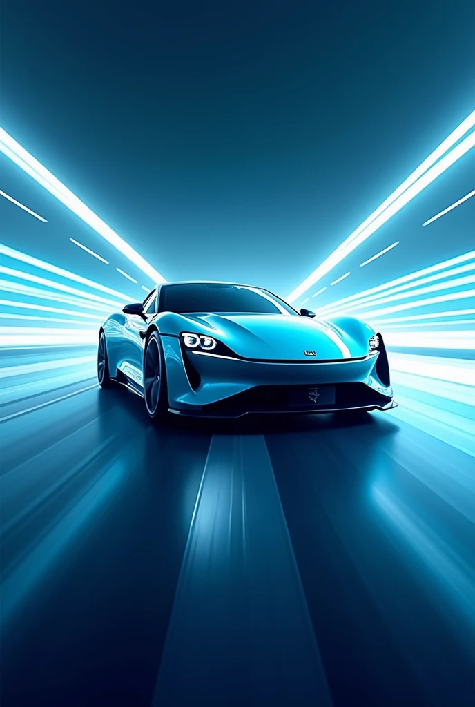 Small speeding car drawn with blue horizontal lines with speed effects on it designed as a logo for a car website Simple design resume