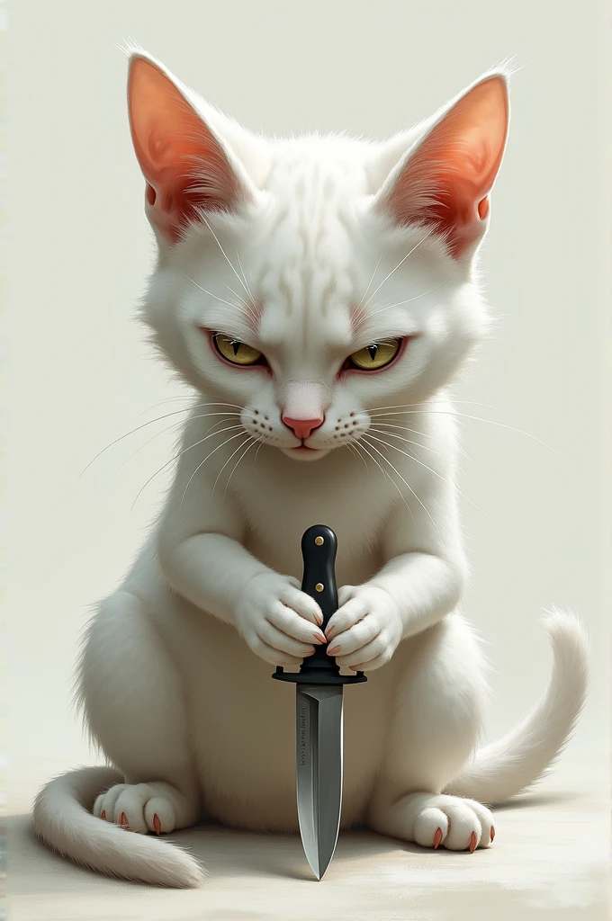 ((best quality)), ((masterpiece)), (detailed), perfect face, kitty white, knife, tired