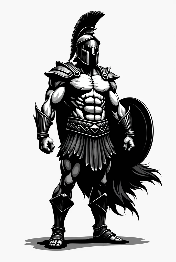 Make a logo for a clothing brand, which will be of a Spartan in black and white, an impactful image, with strong traits