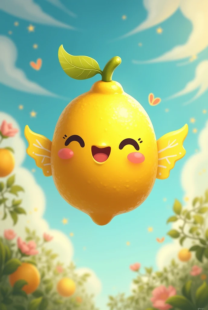 draw a lemon stylizedly, cutest and unique, a lemon is flying