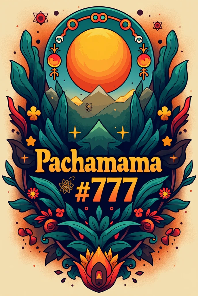 create a logo, in honor of Pachamama, with the name Pachamama #777, in colorful and modern style
