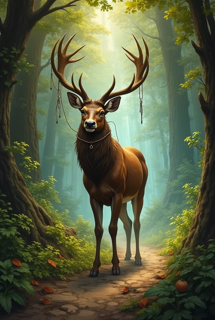 You follow the sound of rustling and discover a wounded animal trapped in a hunter's snare. You approach the trapped animal and realize it's a majestic deer with piercing eyes. You carefully free the deer from the snare, earning its trust. In gratitude, the deer leads you to a hidden glade where a magical fountain awaits. You can choose to drink from the fountain or continue your journey