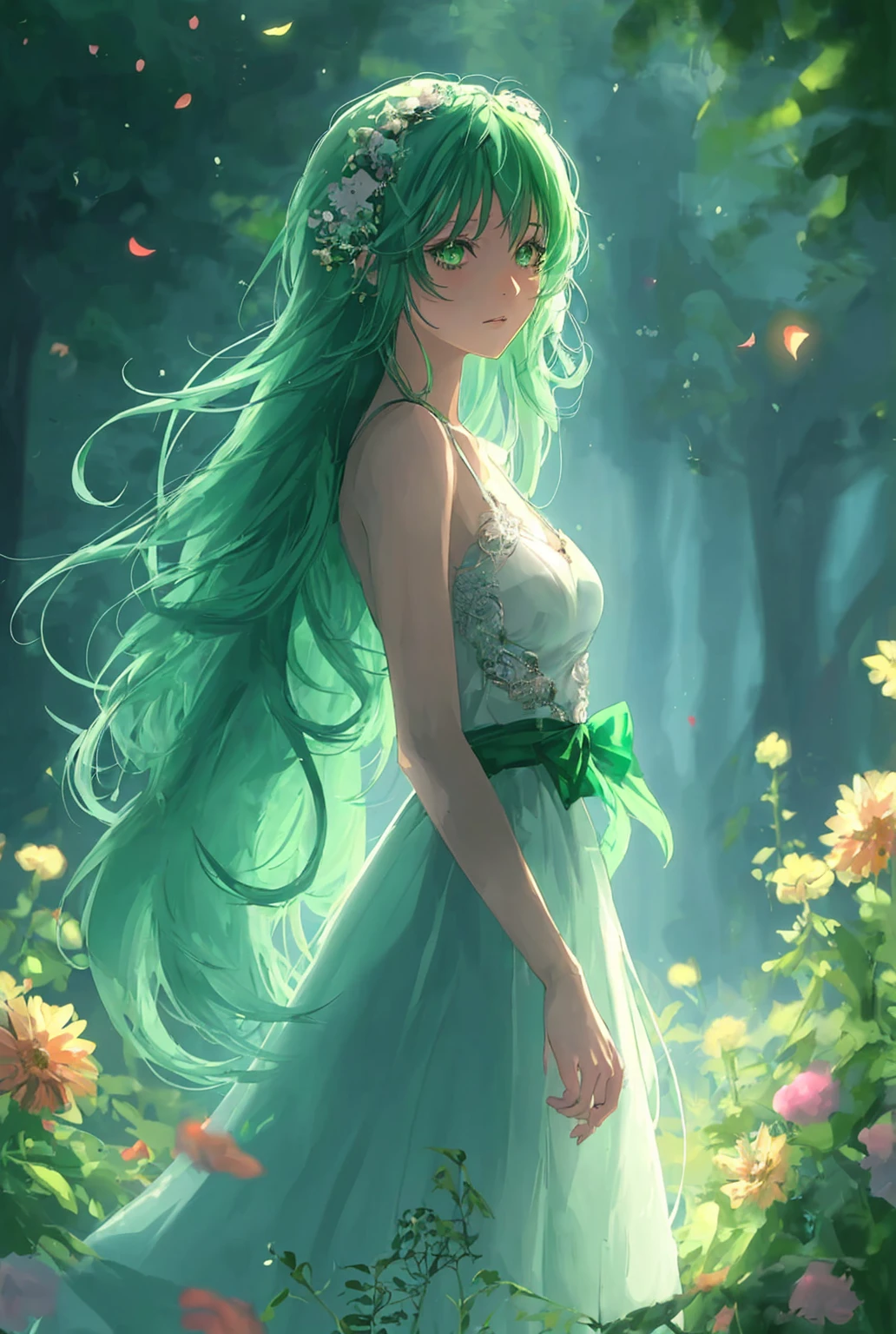 anime girl with green hairs