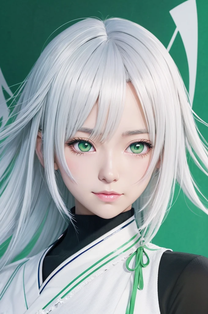 a drawing of a woman with white hair and green eyes, an anime drawing inspired by Okumura Togyu, featured on pixiv, shin hanga, wataru kajika, anime visual of a cute girl, waifu, neferpitou, nyaruko-san, close up iwakura lain, detailed portrait of anime girl, white haired illustration