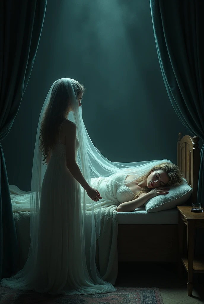 Sa loob ng isang madilim at misteryosong silid na may mga kurtina at isang higaan na gawa sa kahoy. Luna ay nakatayo sa tabi ng natutulog na Astra, tangan ang belo na kakaalis lamang sa mukha ni Astra. Nagliliwanag ang anyo ni Astra na parang isang diwata.