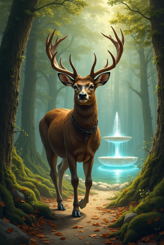 You follow the sound of rustling and discover a wounded animal trapped in a hunter's snare. You approach the trapped animal and realize it's a majestic deer with piercing eyes. You carefully free the deer from the snare, earning its trust. In gratitude, the deer leads you to a hidden glade where a magical fountain awaits. You can choose to drink from the fountain or continue your journey