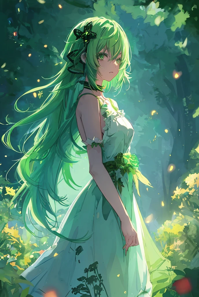 anime girl with green hairs