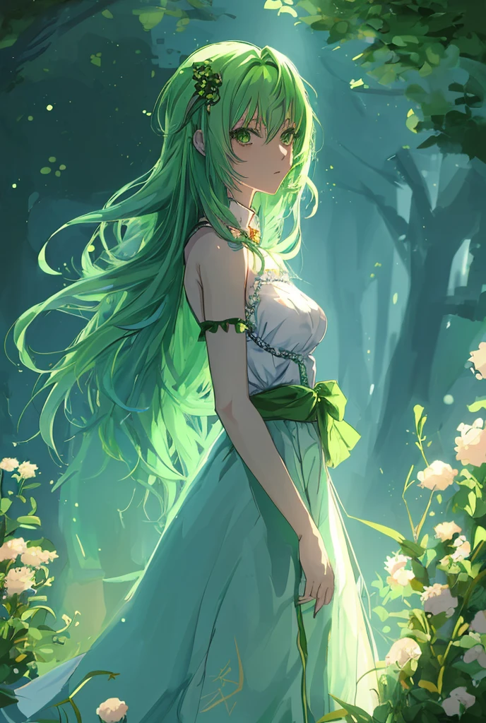 anime girl with green hairs