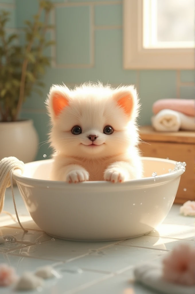 Cute and delicate furry taking a bath