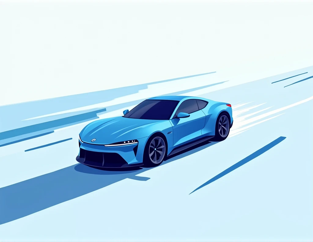 a small speeding car, blue horizontal lines, speed effects, 2D car, minimalist design, logo for car website, simple biography