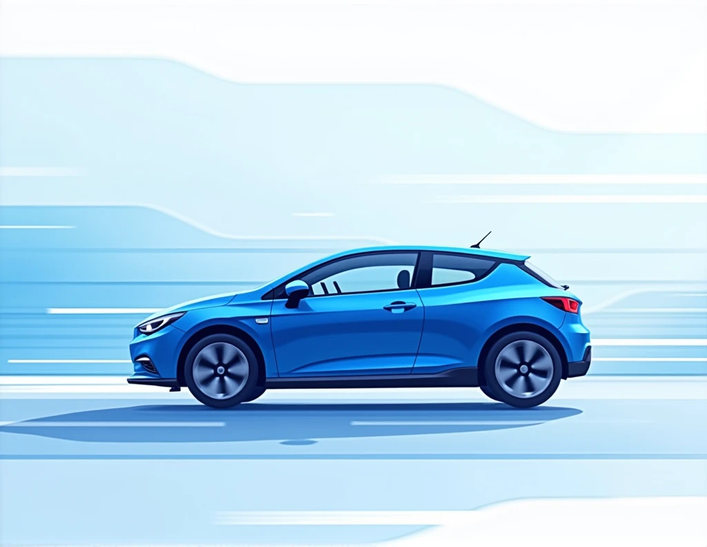 a small speeding car, blue horizontal lines, speed effects, 2D car, minimalist design, logo for car website, simple biography