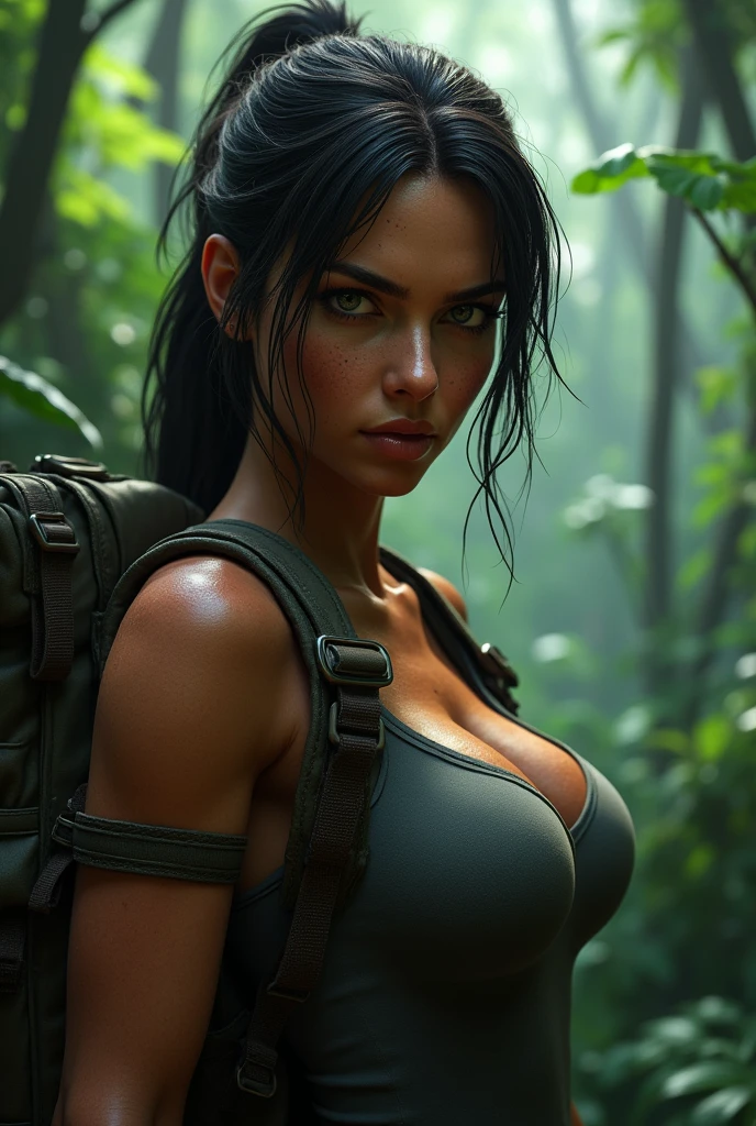 Lara croft de face dans la jungle