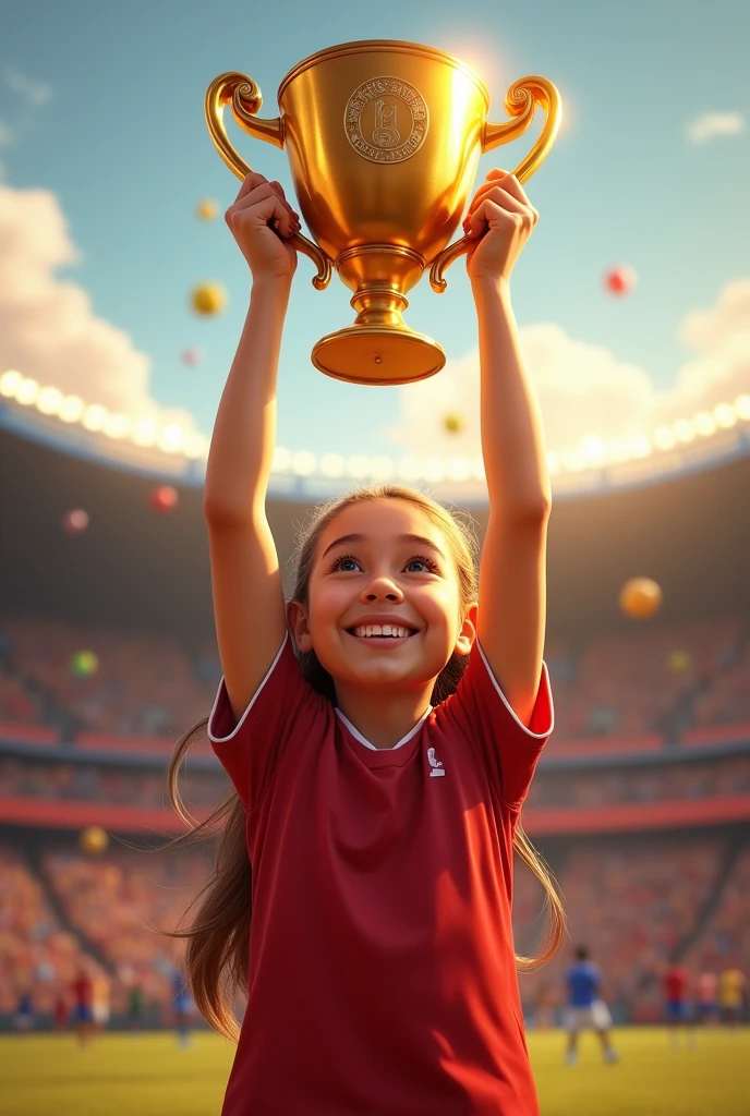 girl carry trophy 