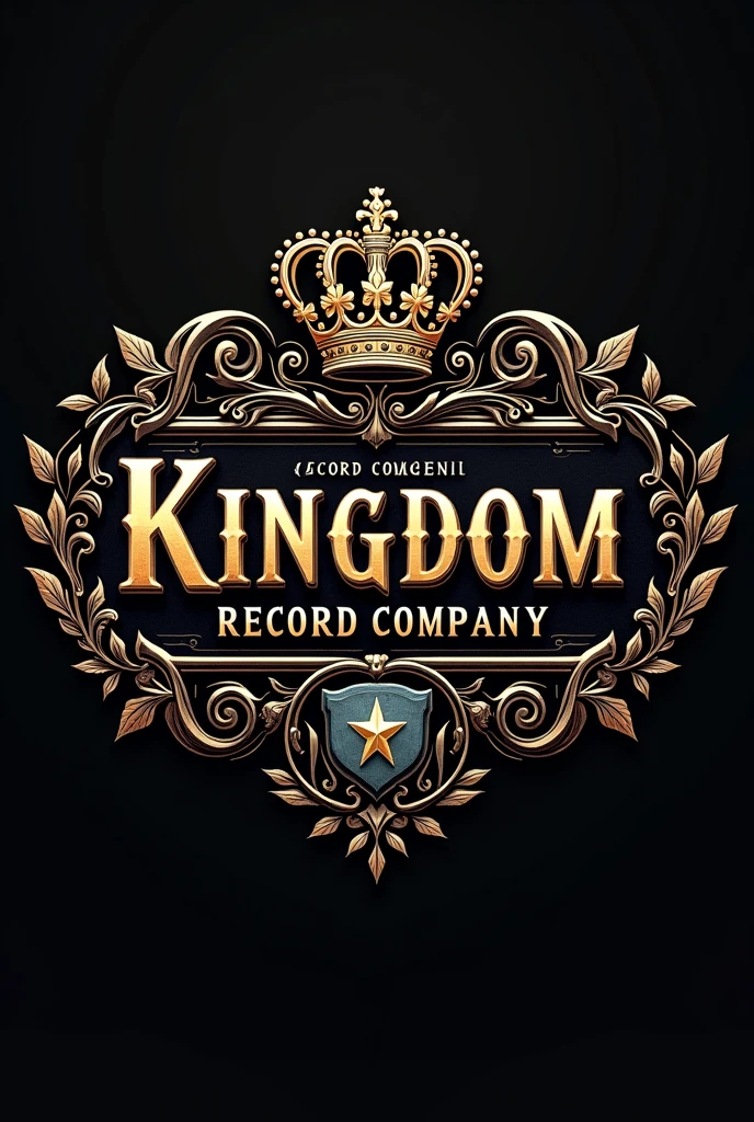 Create a name logo "kingdom record company" but with images, things that resemble engraving and engraving colors and also things that resemble the kingdom with the phrase "kingdom record company " In Portuguese