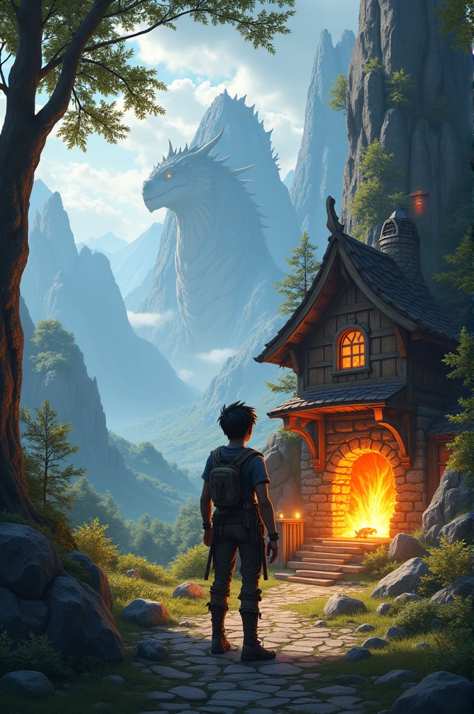 15-year-old adventurous video game character who practices blacksmithing lightly in preparation to hunt down a bad-guy dragon