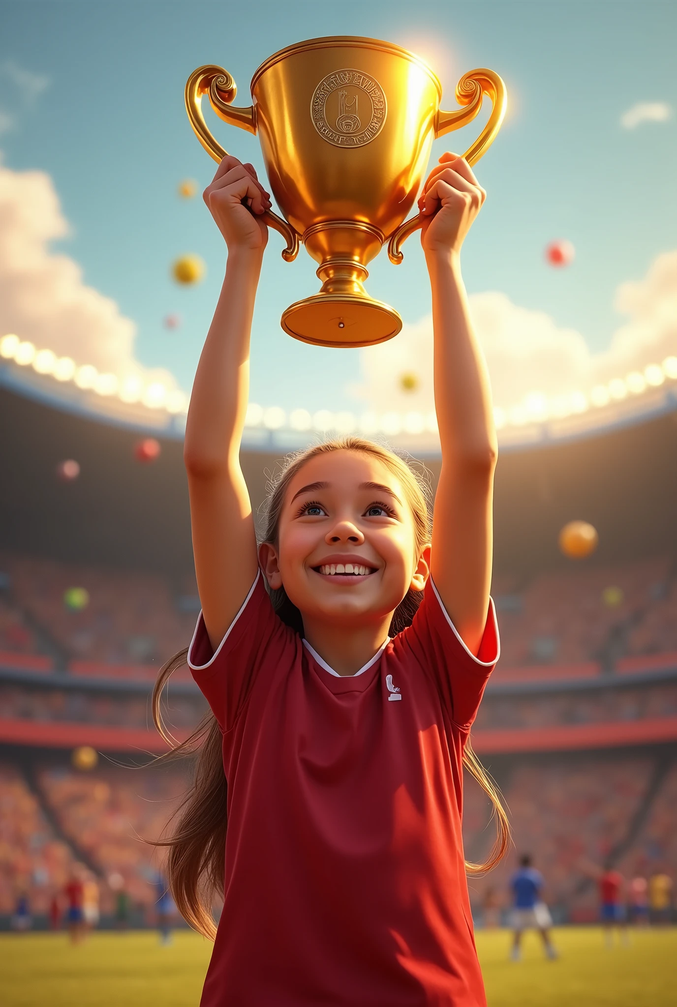 girl carry trophy