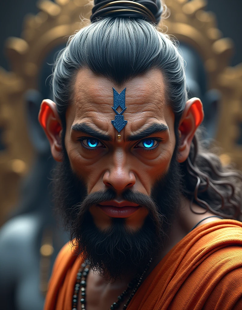 Lord Hanuman blue eyes image. Not light blue eyes. One tell and background of Shree Ram