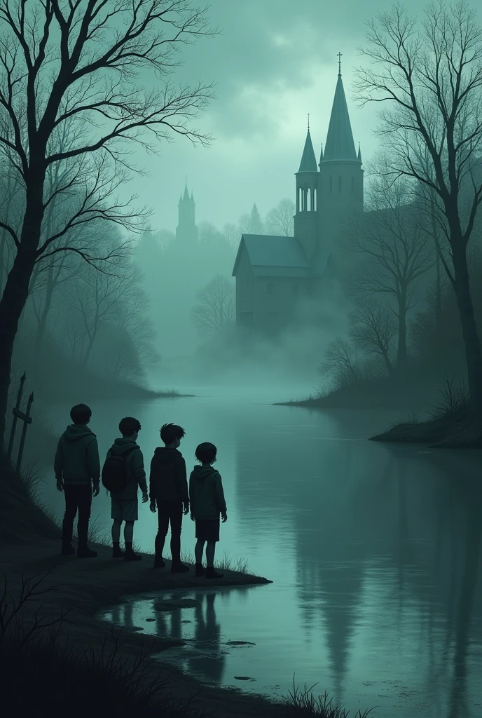 Cover for a book about a mysterious town where the protagonists are two teenage boys and two teenage girls. With the words silent Creek.