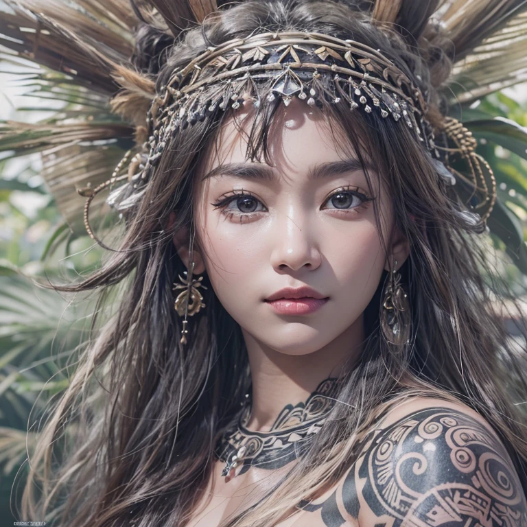 Polynesian Sea、Hair blowing in the wind 、 ((Highest quality、masterpiece、8k、Best image quality、Ultra-high resolution、Award-winning works)、(Accurate anatomy:1.1)、(Look at me and smile:1.0)、Shining fair skin with Ultra-high resolution、The most detailed face、Ultra-high resolution detailed face、Ultra-high resolutionの髪の毛、(Ultra-high resolution eye:1.1)、Beautiful face drawn in every detail、Polynesian Costume,Small breasts, Polynesian Tattoo, Polynesian canoe、Wearing Polynesian costumes:1.2.