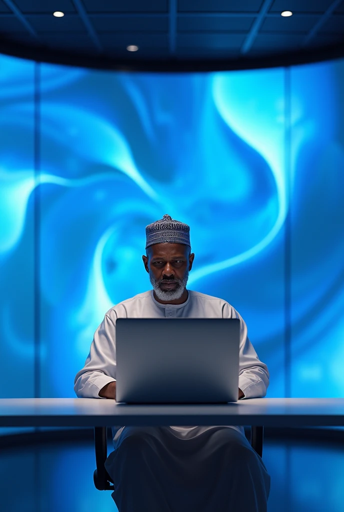 Somalia man using laptop with  background Facebook digital background 